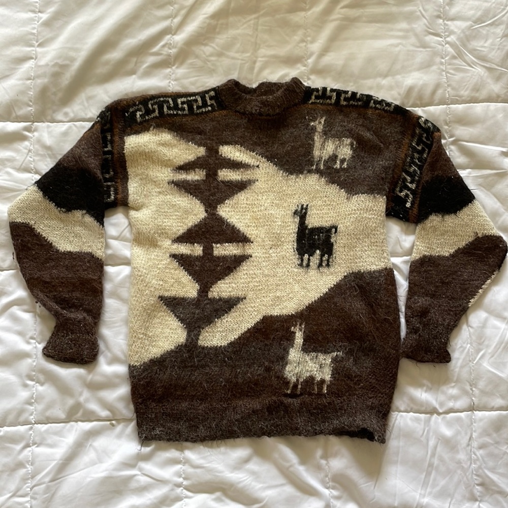 Women’s Brown & Cream Alpaca-Style Turtleneck Sweater